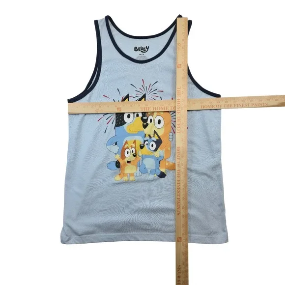 Bluey Adult Tank Top Size Medium Blue Family Fireworks Graphic Blue Trim Shirt - Picture 7 of 7